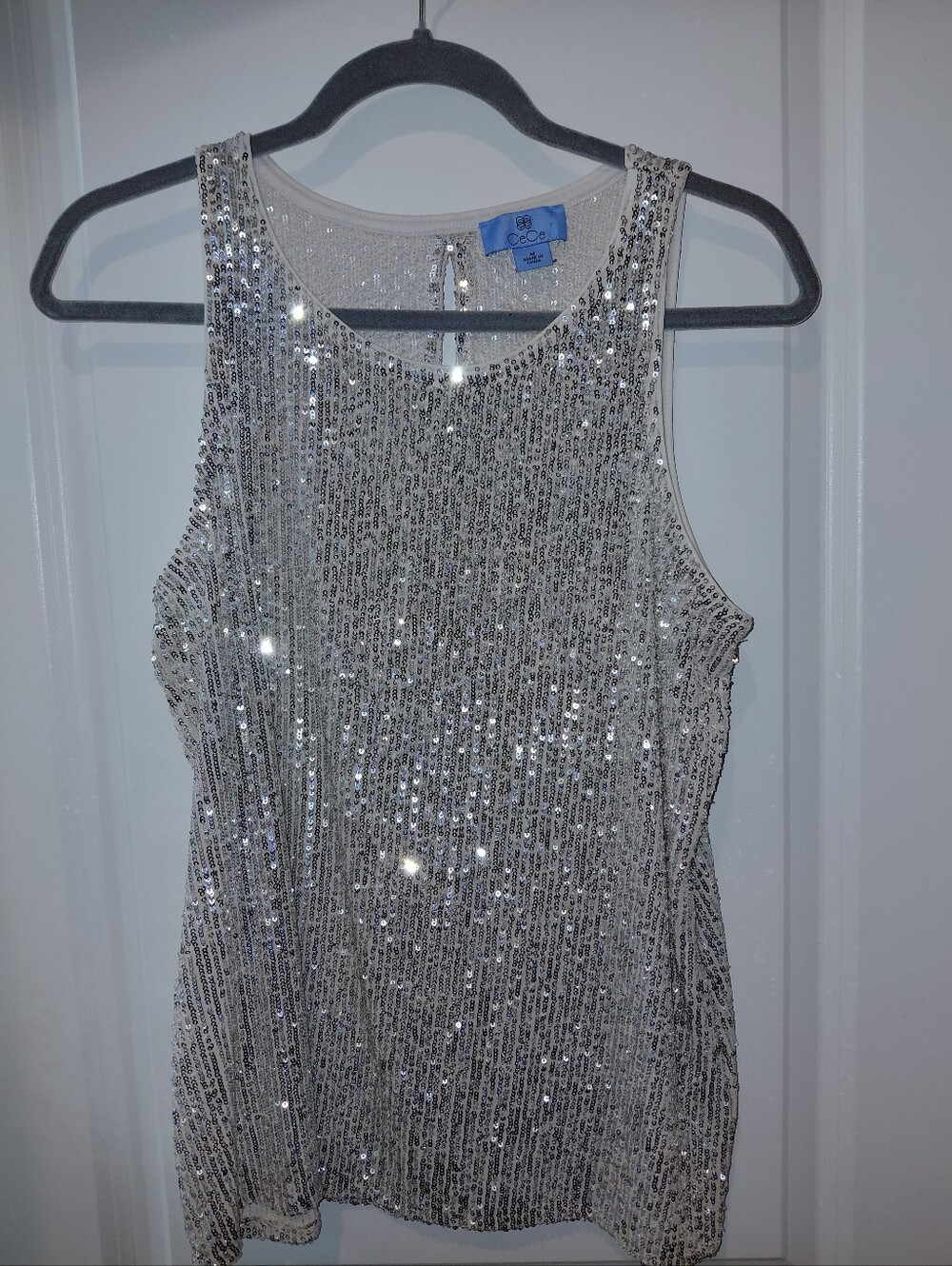 CeCe Silver Sequin Tank Top
